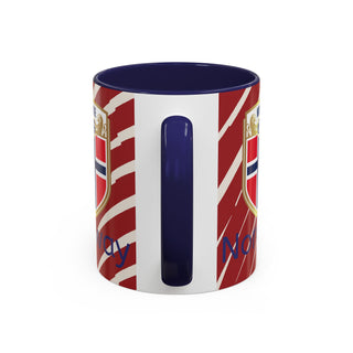 Norway Crest Accent Coffee Mug | Norwegian Flag Stripe Ceramic