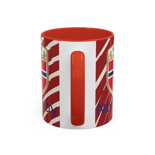 Norway Crest Accent Coffee Mug | Norwegian Flag Stripe Ceramic