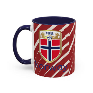 Norway Crest Accent Coffee Mug | Norwegian Flag Stripe Ceramic
