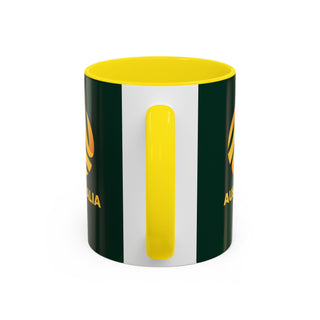 Australia Soccer Logo Accent Coffee Mug | Yellow Handle, Green Exterior