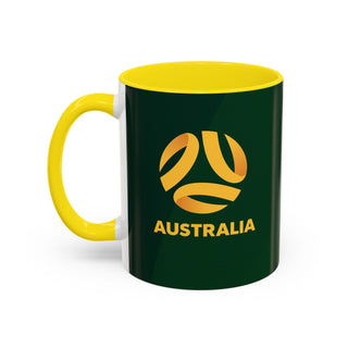 Australia Soccer Logo Accent Coffee Mug | Yellow Handle, Green Exterior