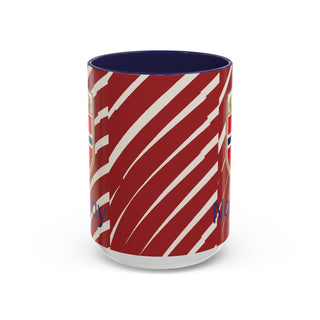 Norway Crest Accent Coffee Mug | Norwegian Flag Stripe Ceramic