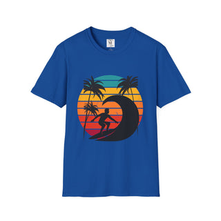 Surfing Sunset Unisex Softstyle T-Shirt, Summer Beach Tee, Casual Wear, Gifts for Surfers, Vacation Outfit