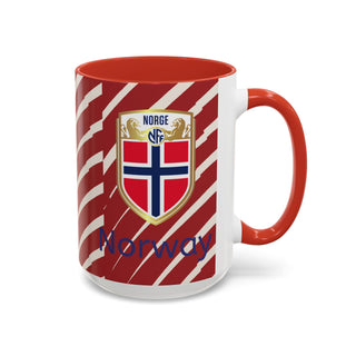 Norway Crest Accent Coffee Mug | Norwegian Flag Stripe Ceramic