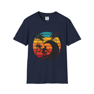 Surfing Sunset Unisex Softstyle T-Shirt, Summer Beach Tee, Casual Wear, Gifts for Surfers, Vacation Outfit