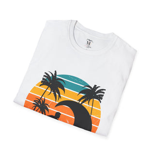Surfing Sunset Unisex Softstyle T-Shirt, Summer Beach Tee, Casual Wear, Gifts for Surfers, Vacation Outfit
