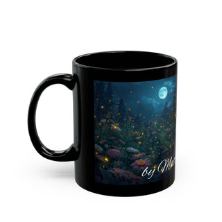 Moonlit Garden Black Mug, Floral Decor, Night Scene, Coffee Lover Gift, Cozy Vibes, Home Decor