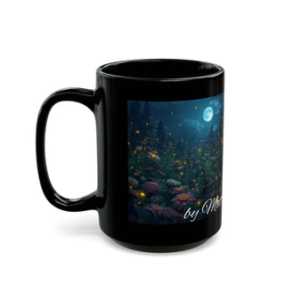 Moonlit Garden Black Mug, Floral Decor, Night Scene, Coffee Lover Gift, Cozy Vibes, Home Decor