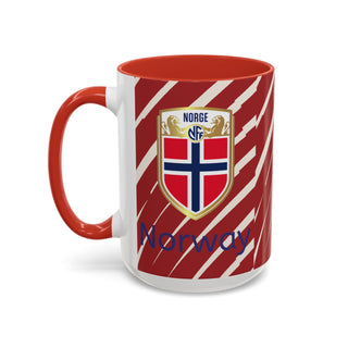 Norway Crest Accent Coffee Mug | Norwegian Flag Stripe Ceramic