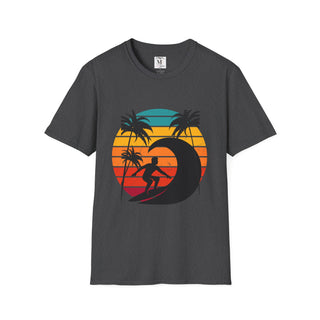Surfing Sunset Unisex Softstyle T-Shirt, Summer Beach Tee, Casual Wear, Gifts for Surfers, Vacation Outfit