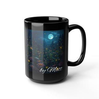 Moonlit Garden Black Mug, Floral Decor, Night Scene, Coffee Lover Gift, Cozy Vibes, Home Decor